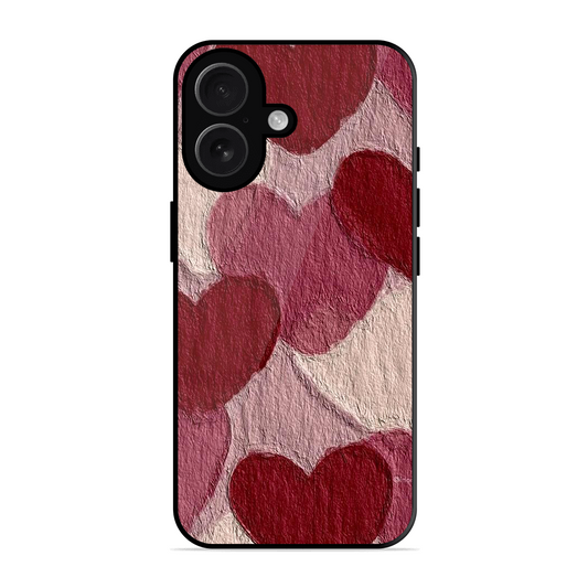 Maroon Hearts Printed Protective Phone Cover for iPhone 16 Plus