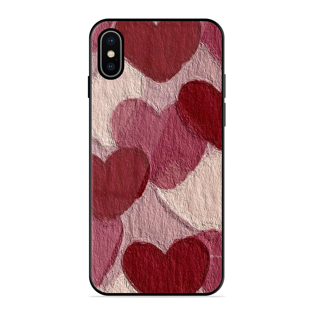 Maroon Hearts Printed Protective Phone Cover for iPhone X
