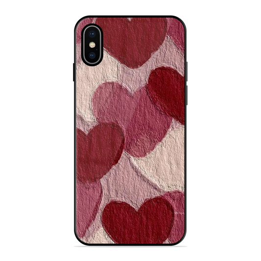 Maroon Hearts Printed Protective Phone Cover for iPhone X