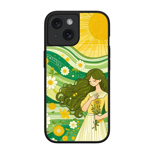 Floral Girl Printed Protective Phone Cover for iPhone 15