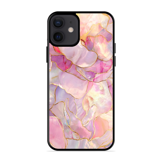 Pink with Golden Lines Printed Protective Phone Cover for iPhone 12 Mini