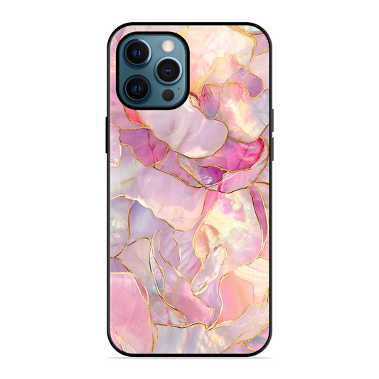 Pink with Golden Lines Printed Protective Phone Cover for iPhone 12 Pro