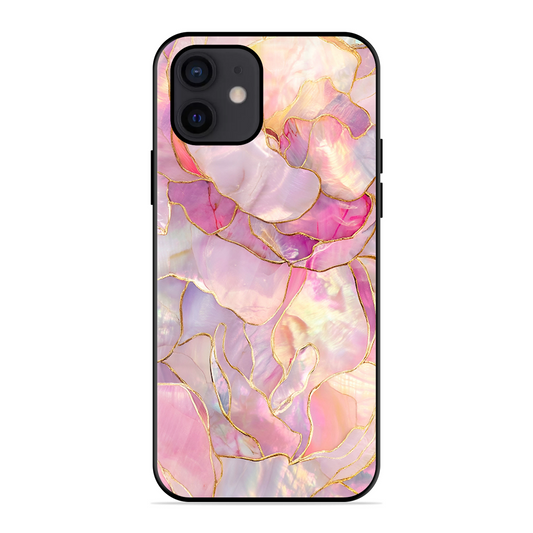 Pink with Golden Lines Printed Protective Phone Cover for iPhone 12