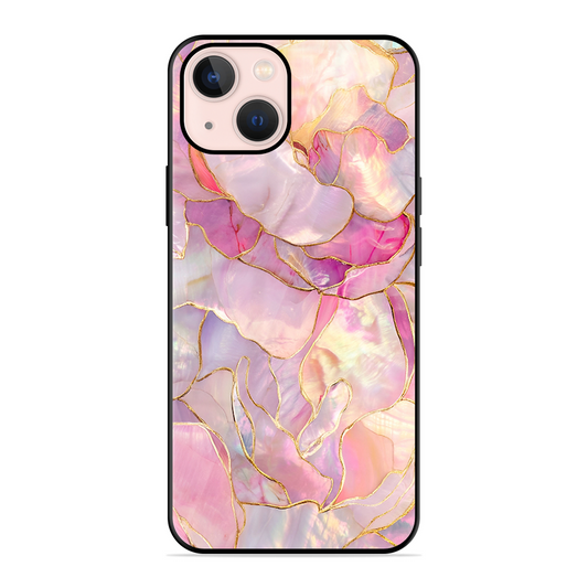 Pink with Golden Lines Printed Protective Phone Cover for iPhone 13 Mini