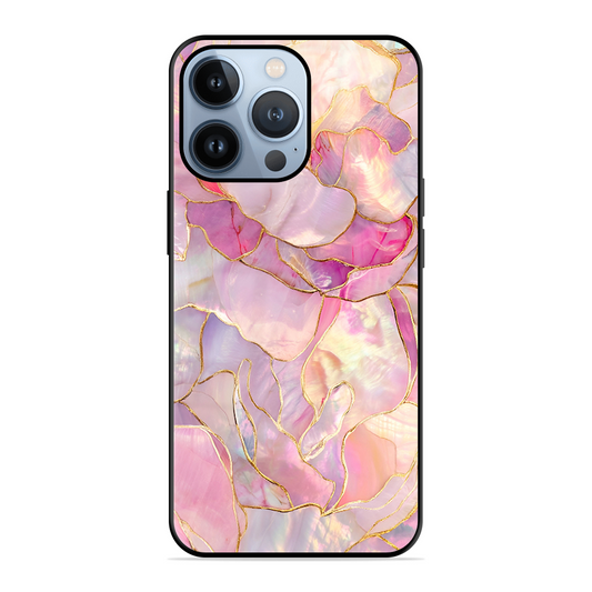 Pink with Golden Lines Printed Protective Phone Cover for iPhone 13 Pro Max