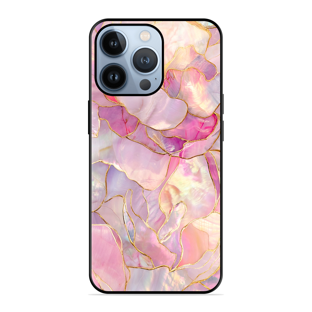 Pink with Golden Lines Printed Protective Phone Cover for iPhone 13 Pro