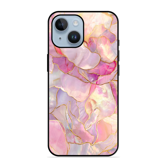 Pink with Golden Lines Printed Protective Phone Cover for iPhone 14 Plus