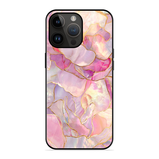 Pink with Golden Lines Printed Protective Phone Cover for iPhone 14 Pro Max