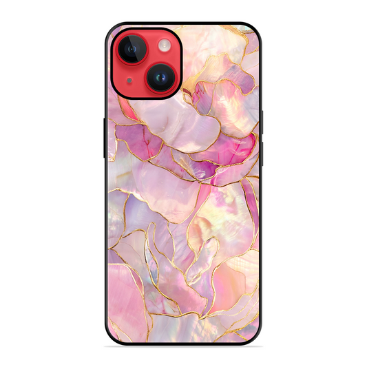 Pink with Golden Lines Printed Protective Phone Cover for iPhone 14