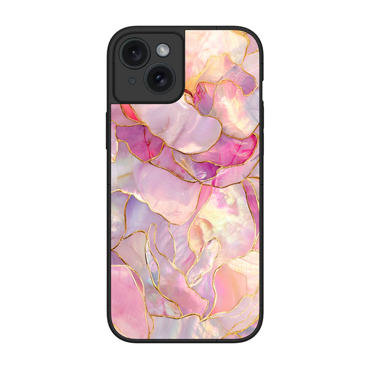 Pink with Golden Lines Printed Protective Phone Cover for iPhone 15 Plus