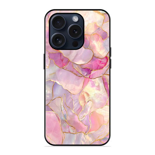 Pink with Golden Lines Printed Protective Phone Cover for iPhone 15 Pro