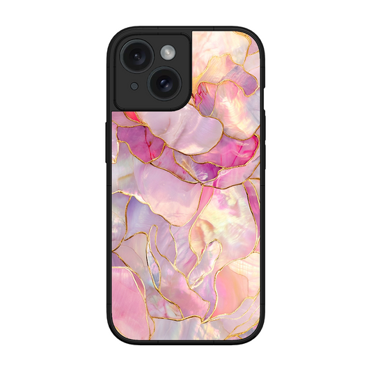 Pink with Golden Lines Printed Protective Phone Cover for iPhone 15
