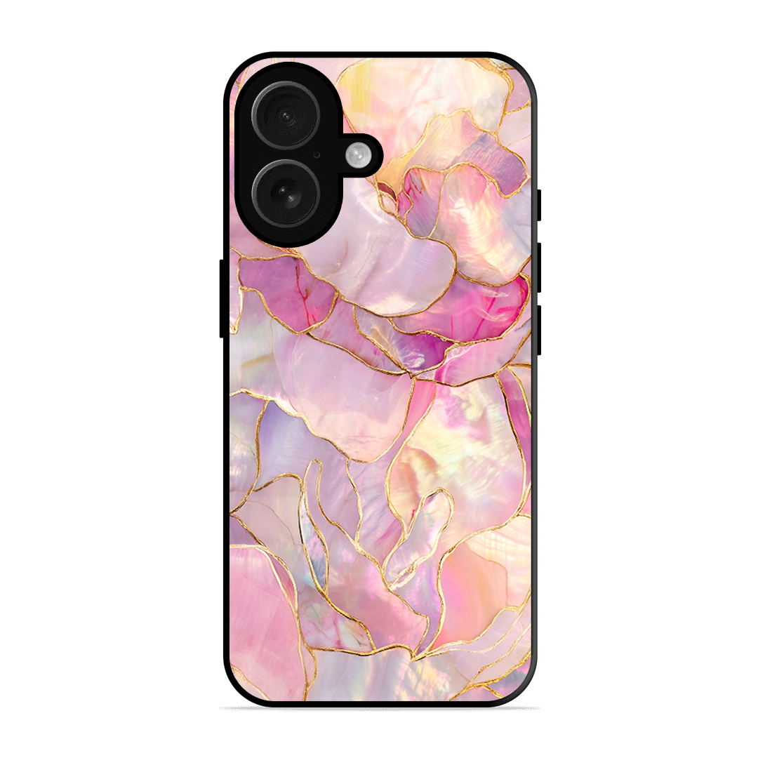 Pink with Golden Lines Printed Protective Phone Cover for iPhone 16 Plus