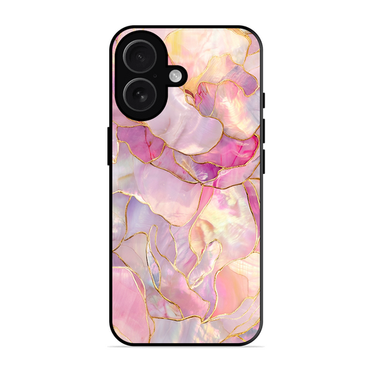 Pink with Golden Lines Printed Protective Phone Cover for iPhone 16 Plus