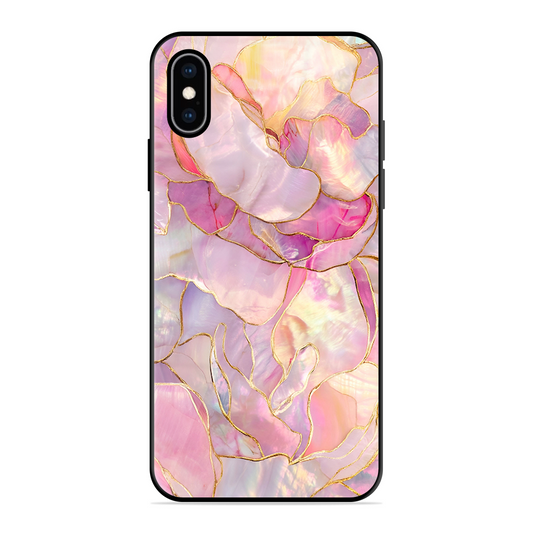 Pink with Golden Lines Printed Protective Phone Cover for iPhone XS