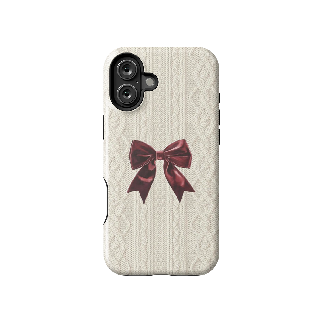 Sweater Retro Bow Glossy Armoured Case Dual Layer Protection