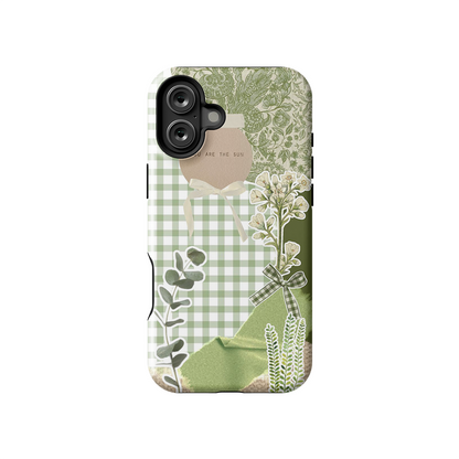 Checked Green Lilac Armoured Case Dual Layer Protection