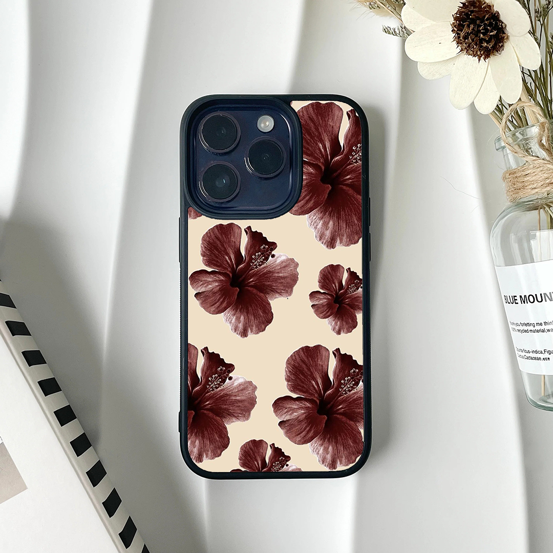 Retro Hybiscus Burgundy Printed Protective Case
