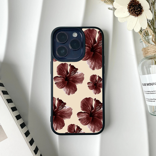 Retro Hybiscus Burgundy Printed Protective Case