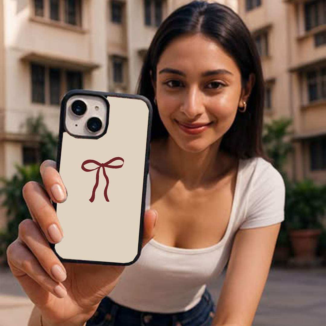 Cute Bow Burgundy Printed Protective Case