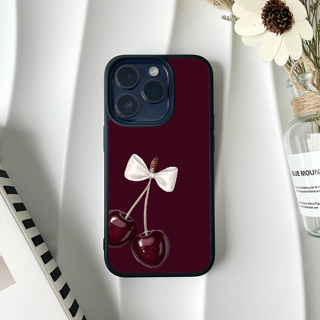 Cherry Bow Burgundy Printed Protective Case