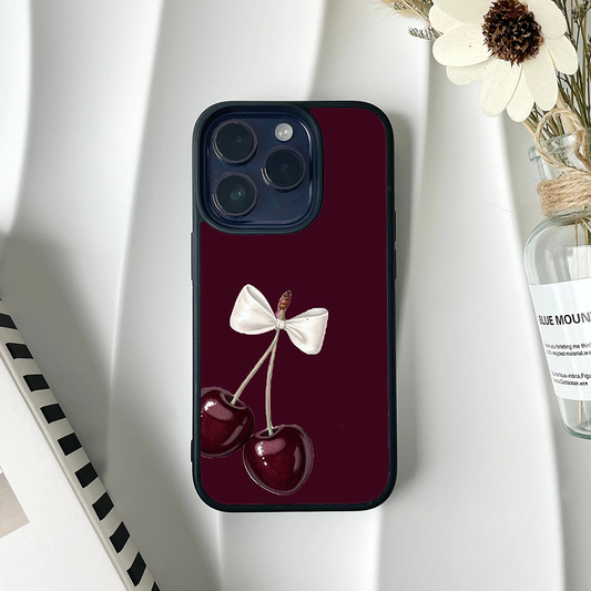 Cherry Bow Burgundy Printed Protective Case