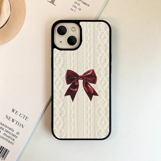 Sweater Retro Bow Blush Burgundy Printed Protective Case