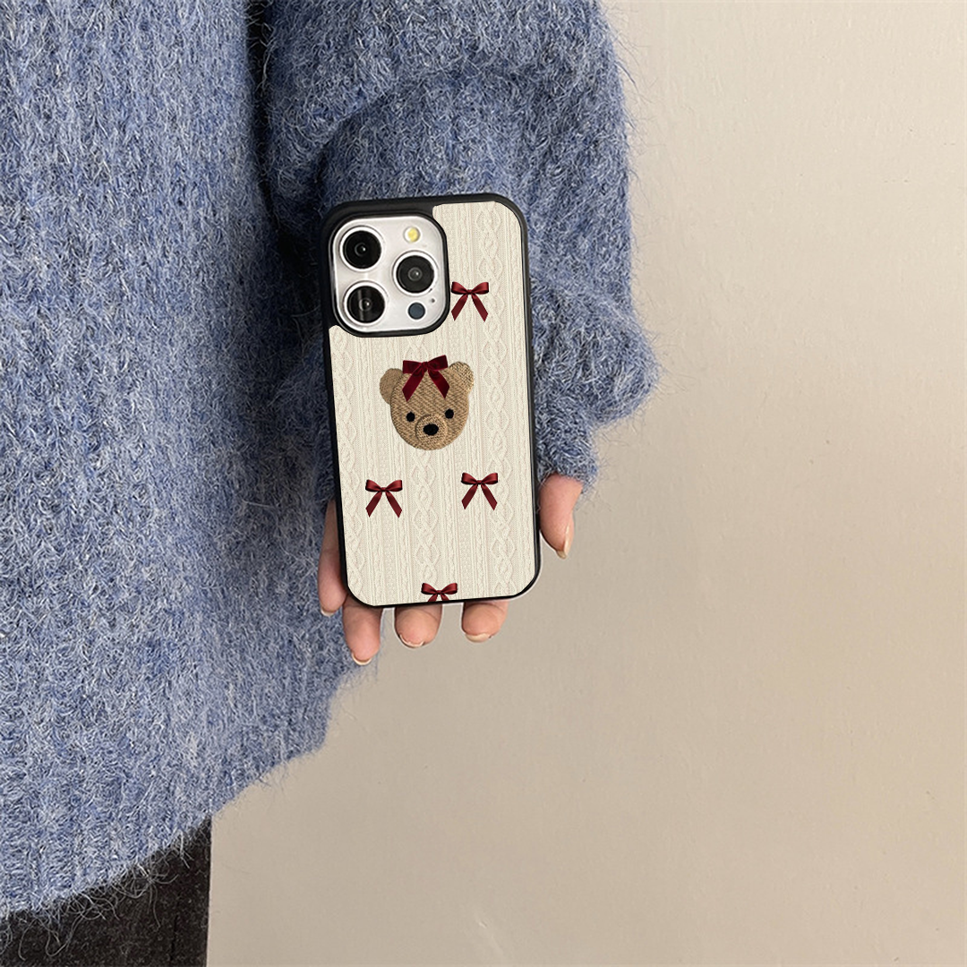 Teddy Bow Blush Burgundy Printed Protective Case