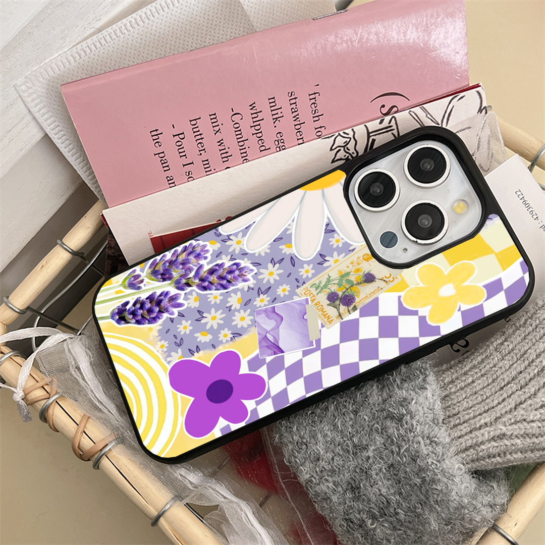 Checked Purple Pastel yellowish Printed Protective Case