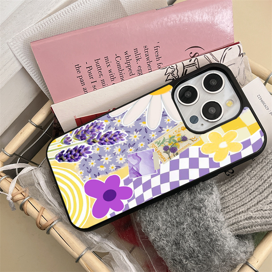 Checked Purple Pastel yellowish Printed Protective Case