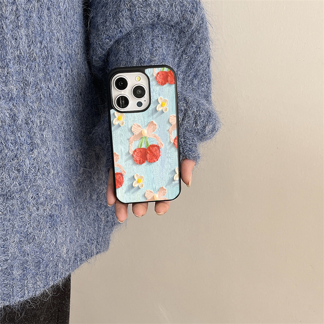 Aqua Cherry Floral Acrylic Printed Protective Case