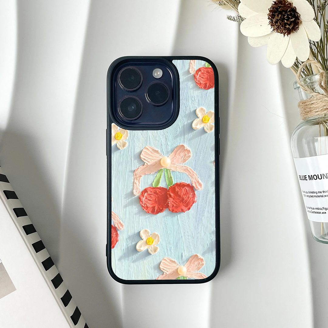 Aqua Cherry Floral Acrylic Printed Protective Case