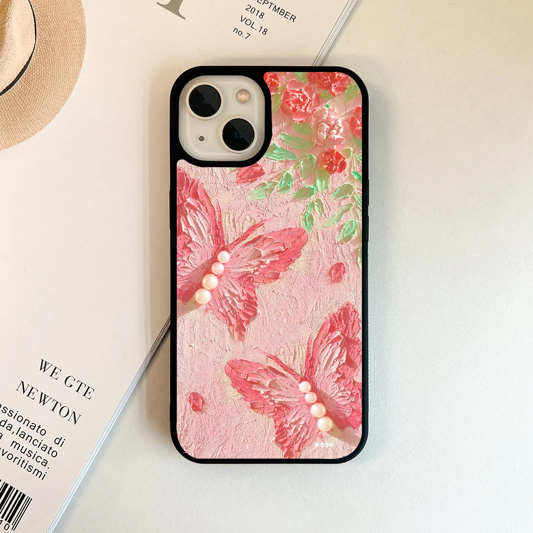 Peachy Bloom Butterfly Floral Acrylic Printed Protective Case