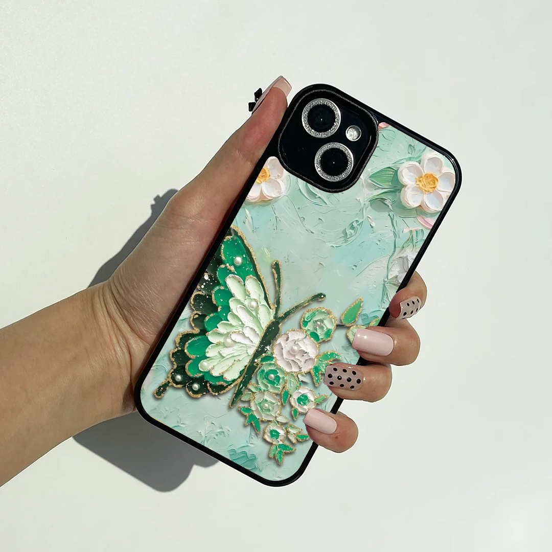 Mint Butterfly Floral Acrylic Printed Protective Case