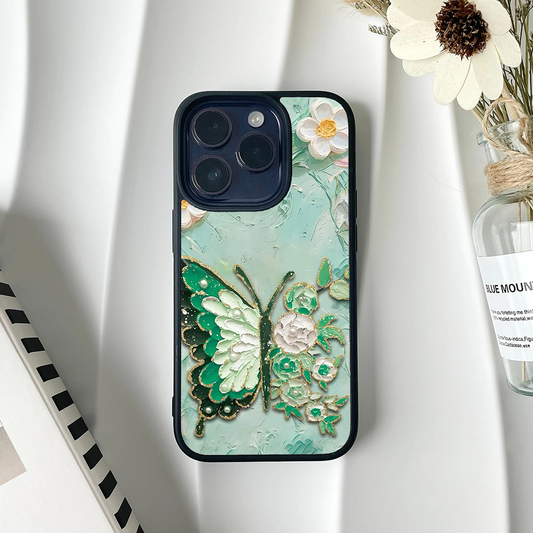 Mint Butterfly Floral Acrylic Printed Protective Case