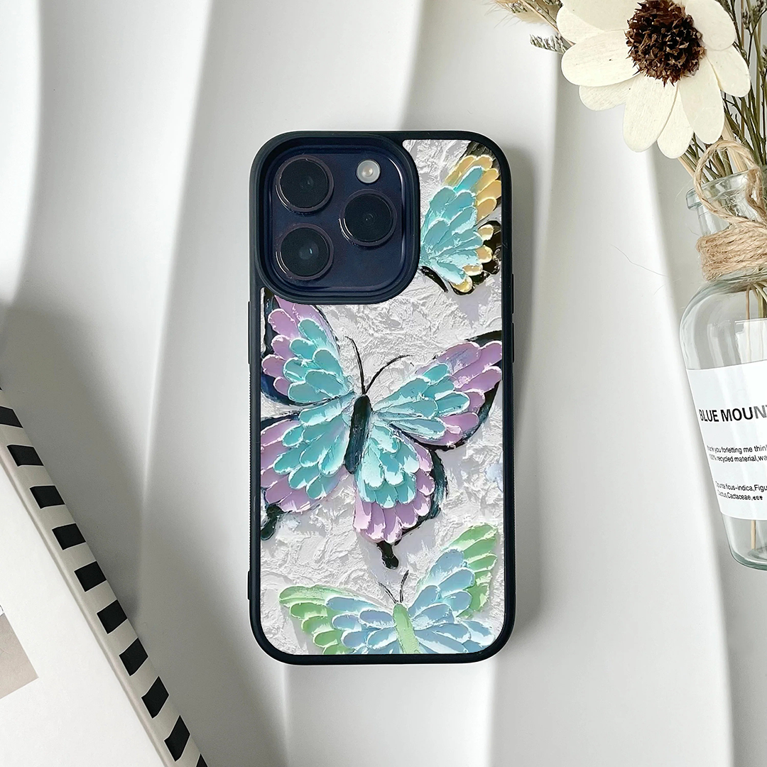 Aqua Butterfly Floral Acrylic Printed Protective Case