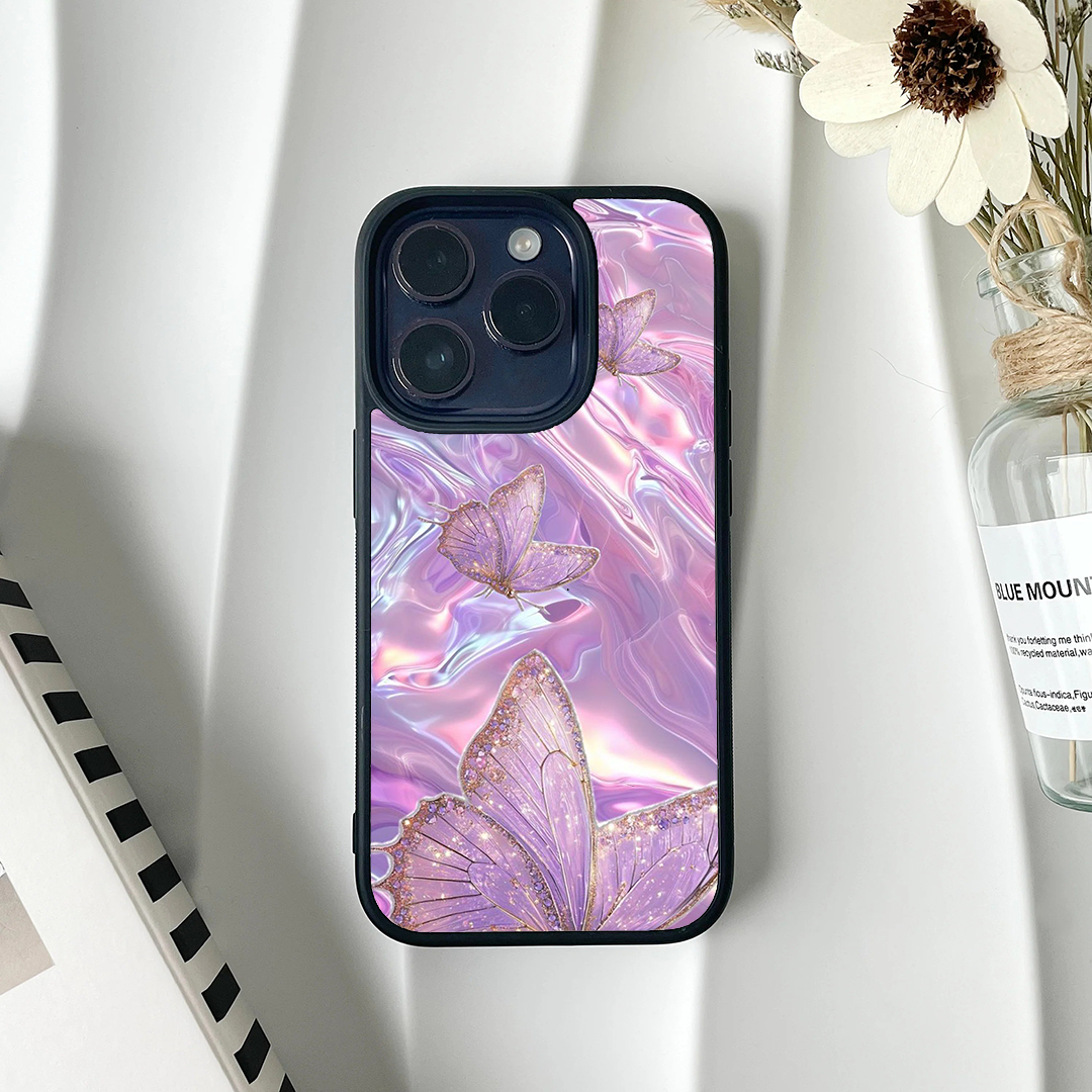 Peach Butterfly Sparkly Pink Printed Protective Case