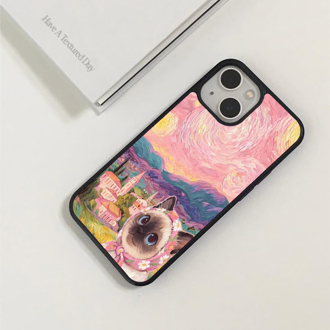 Peach VanGoghh Cat Printed Protective Case