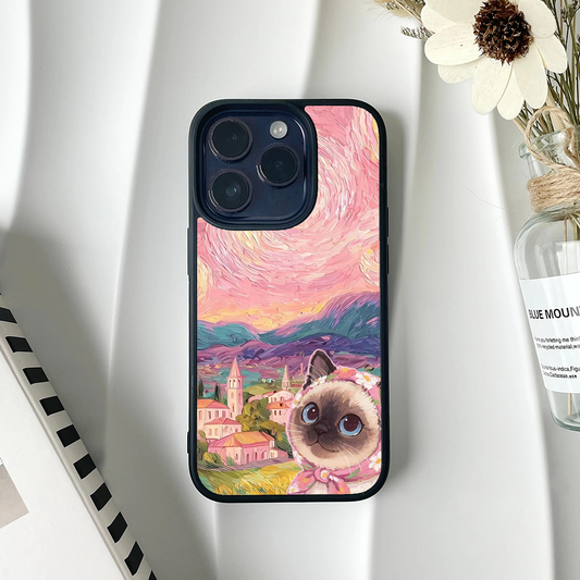 Peach VanGoghh Cat Printed Protective Case