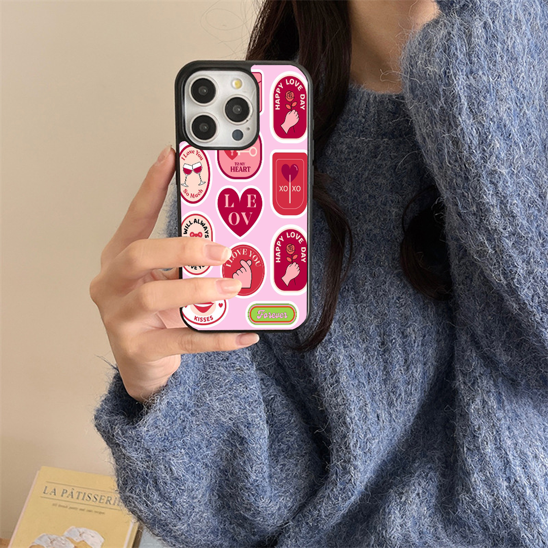 Red Love Vibey Stickers Printed Protective Case