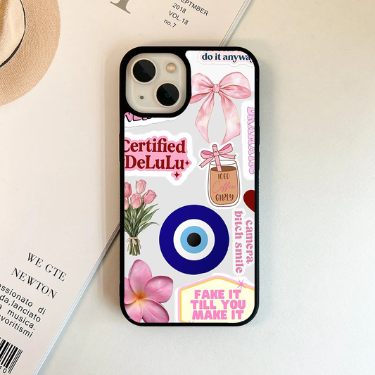 Delulu Evil Eye Vibey Stickers Printed Protective Case