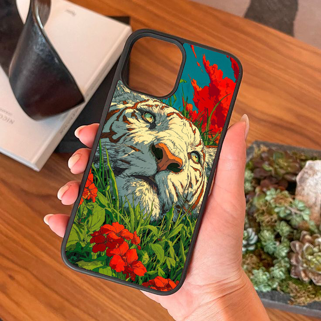 White Wild Aura Tiger Printed Protective Phone Case Back Cover