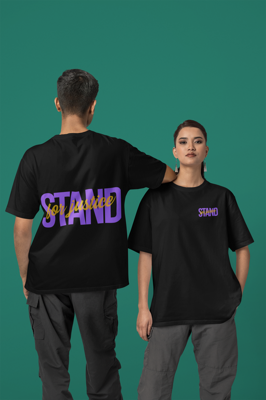 Stand For Justice Oversized Black Front And Back Printed Tshirt Unisex
