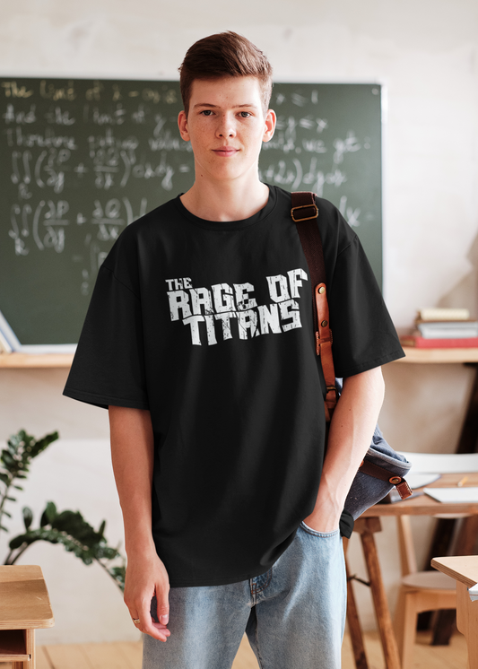 The Rage Of Titans Oversized Black Printed Tshirt Unisex