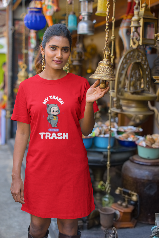 My trash is your trash Printed Red T-shirt Dress