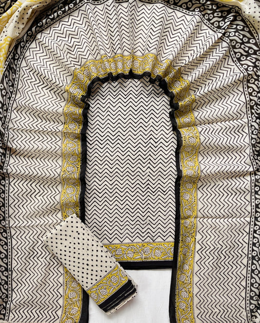 Hand Block Printed Cotton Suit With Cotton Dupatta
