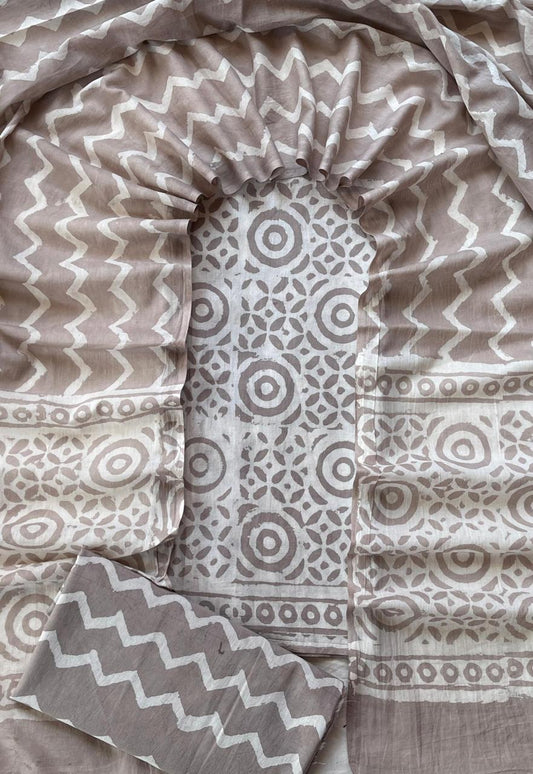 Hand Block Printed Cotton Suit With Cotton Dupatta