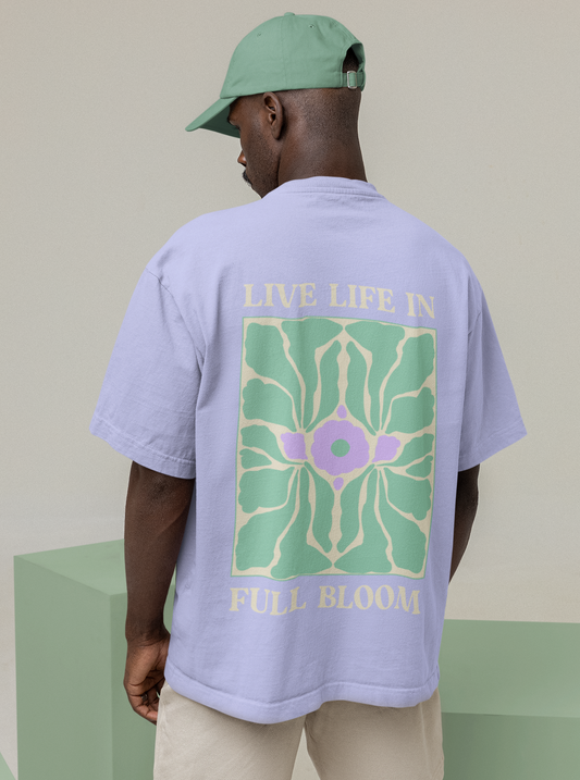 Live Life In Full Bloom Oversized Lavender Printed Tshirt Unisex