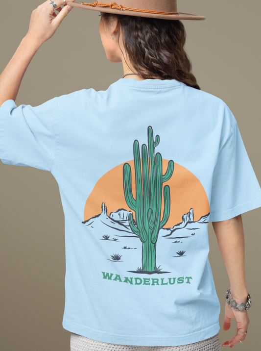 Wanderlust Oversized Golden Yellow Front and Back Printed Tshirt Unisex