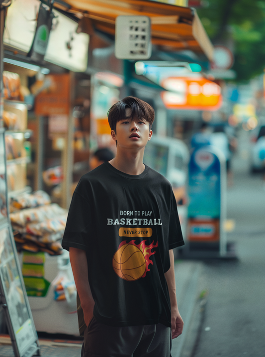 Born to play basketball never stop Oversized  Printed Tshirt Unisex